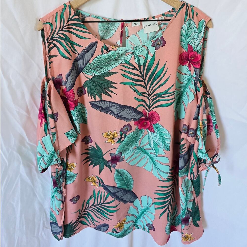 Juna Rose Pink Tropical Floral Cold Shoulder Blouse Plus Size 18